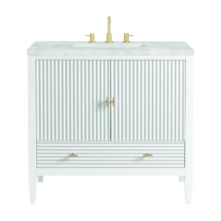 James Martin Vanities 36'' Vanity, Bright White w/ 3 CM Victorian Silver Quartz Top 485-V36-BW-3VSL